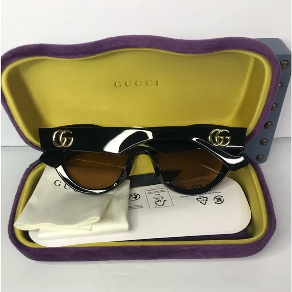 💯 Authentic GUCCI GG0957S 003 cat eye Gucci sunglass black frame brown lenses. - Picture 10 of 11